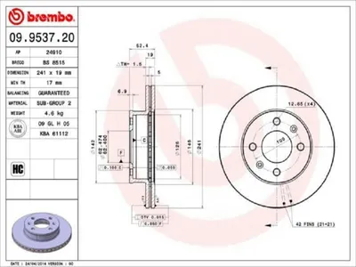 Image de 2x BREMBO 09.9537.20 Disque de frein essieu avant
