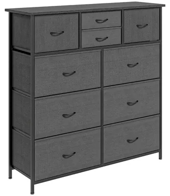Productafbeelding van Commode, dressoir met stoffen lades, 10 vakken, metalen frame, 100x30x100cm, zwart