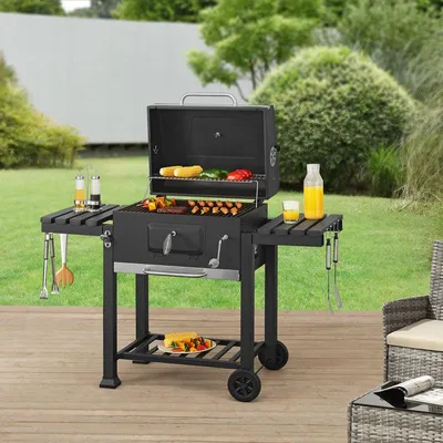 Immagine prodotto di Carrello per barbecue – griglia a carbone con ampia superficie di cottura e ripiani laterali pieghevoli