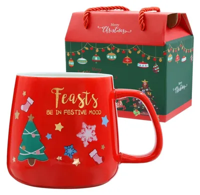 Produktbild von Weihnachtstasse Keramik Kaffeebecher mit Geschenkbox 250ml Weihnachtsbaum Schneeflocken