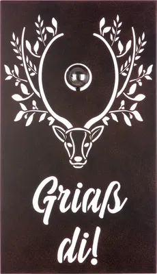 Immagine prodotto di Gilde Wandrelief, rechteckig, "Griaß di!", Hirschmotiv, Schriftzug, Metall, braun, VE 2, L. 3 cm, B. 40 cm, H. 70 cm 69118 4063387691182