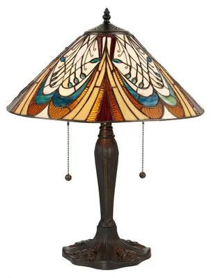 Obrázek produktu pro Umělecká stolní lampa HECTOR, vícebarevná, černá, 2xE27x20W, sklo, rozměry: 55,5x40x40 cm, IP20, Tiffany