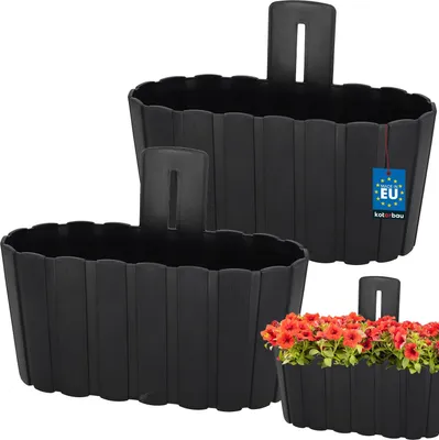 Produktbild von KOTARBAU® 2er Set Blumenkasten Balkon Wandampel Blumentopf 28x14cm H: 13cm Anthrazit Wandampel für Pflanzen Wandblumentopf Hängende Blumentöpfe Hängetopf Kunststoff