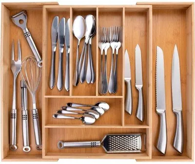 Produktbild von Famanu Besteckkasten ausziehbar – 6 bis 8 Fächer – passend für 34–56,5 cm Schubladenbreite
