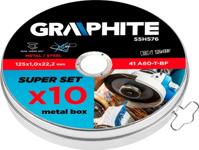 Obrázok produktu pre GRAPHITE Kotúč na rezanie kovov 125 x 1,0 x 22,2 mm, 41 A60-T-BF, 10 ks.