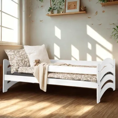 Obrázek produktu pro Dětská Postel Nora S Zábranou A Roštem | 180x80 cm | Krycí Bílá | 100% Masivní Smrkové Dřevo | Pro Chlapce A Dívky | Pevná A Pohodlná