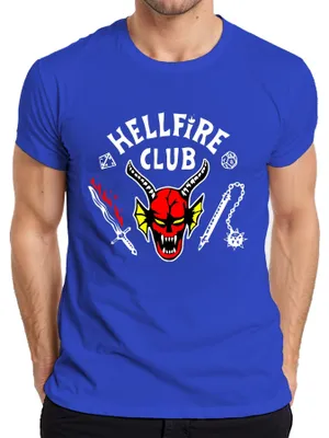Immagine prodotto di Maglietta HELLFIRE CLUB Demon Skull Horns D20 Flaming Sword Role Playing Uomo, Blu, XL