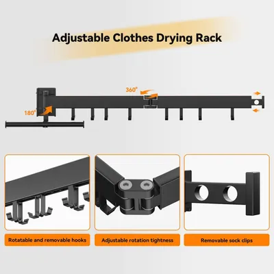 Image de Séchoir mural - Séchoir rétractable - Séchoir mural - Pliable - Porte-linge suspendu - Noir