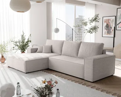 Produktbild von IDOHOME-Polsterecksofa NOVA mit Schlaffunktion und Bettkasten Ecksofa in L-Form Wohnzimmer Sofa mit Bettkasten Couch Links Poso 100 Beige