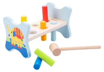 Image de Banc de frappe en bois en forme d'éléphant, jouet pour tout-petits et bébés
