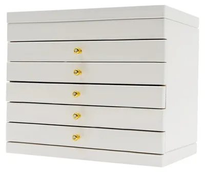 Produktbild von Schmuckkästchen Holz - Schmuckaufbewahrungsbox - 6 Etagen - Mit Spiegel - Samtauskleidung - Vierblattkleeblatt Deko - Weiß