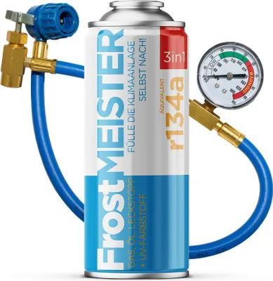 Zdjęcie produktu dla FROSTMEISTER 3 w 1 400 ml – puszka z czynnikiem R134a + wąż – ZESTAW DO SAMODZIELNEJ NAPRAWY KLIMATYZACJI