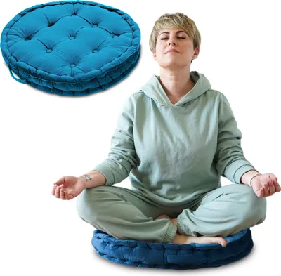 Produktbild von Polštář na podlahu polštář na jógu polštář na sezení kulatý 58 cm - meditační polštář XL zahradní venkovní polštář na jógu a meditaci velký polštář na podlahu pro balkon a dětský pokoj modrý