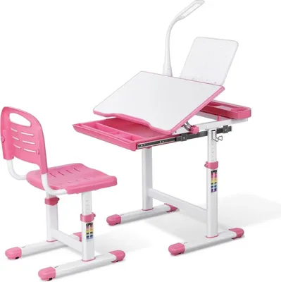 Produktbild von Kinder-Schreibtisch-Set – Höhenverstellbarer Tisch mit Stuhl und Schublade – Rosa – Für Kinder 3–10 Jahre