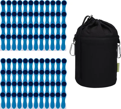 Produktbild von 96 Wäscheklammern mit Softgrip Blau Anthrazit und 1 Canvas Wäscheklammerbeutel Schwarz