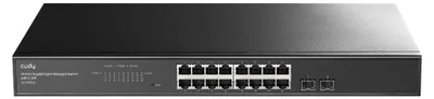 Productafbeelding van Cudy 16-poorts Gigabit cloud-managed switch met 2 SFP-poorten, model GS1016ES2 1.0, beheerd, L2, Gigabit Ethernet (10/100/1000), geschikt voor rackmontage