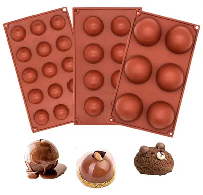 Produktbild von Silikonform Kugel & Halbkreis 6+8+15 Löcher für Schokolade, Eis, Mousse