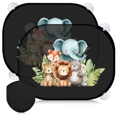 Produktbild von Set mit 2 Auto-Sonnenschutzblenden für Babys mit UV-Schutz, Seitenfenster mit Tiermotiven für Pkw – 45,5 x 36,5 cm