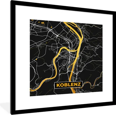 Produktbild von MuchoWow® Gerahmtes Poster Schwarz und Gold - Stadtplan - Koblenz - Deutschland - Karte 40x40 cm - Poster mit Schwarzem Bilderrahmen Wandposter Rahmen Foto Bilder - Poster - Plakat im Rahmen