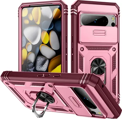 Produktbild von Google Pixel 8 Hülle, Schiebe Kamera Schutz Stoßfest Schutzhülle mit Ringhalterung Ständer für Google Pixel 8 Rosa