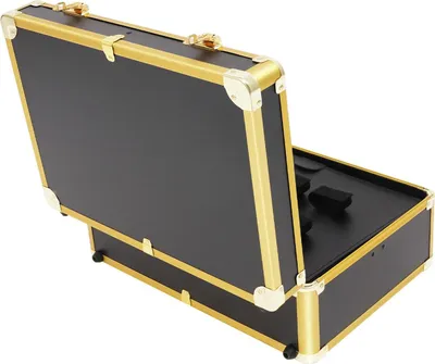 Obrázek produktu pro Kosmetický kufřík – organizér na kosmetiku – uzamykatelný – ohnivzdorný – nosnost 20 kg – 40 × 16,5 × 27,5 cm – pro salón a cestování – obdélníkový – zlatý