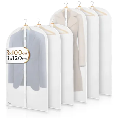 Image de Bruce.® 6x Sac à vêtements court Transparent 3x 100x60cm & 3x 120x60cm, Housse à vêtements de haute qualité pour manteaux, vestes, robes & costumes, respirant