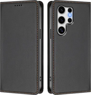 Image de Étui en cuir pour Samsung Galaxy S25 Ultra, étui à rabat magnétique en cuirPolyuréthaneavec support, noir