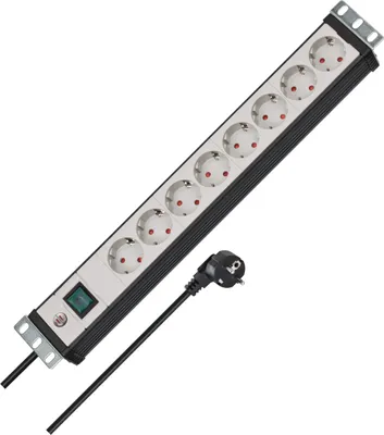 Productafbeelding van Brennenstuhl - Line, 19-inch stekkerdoos voor schakelkasten, 8-voudig, zwart/lichtgrijs, 3 meter, kabel H05VV-F 3G1,5, 19-inch formaat, artikelnummer 1156057018