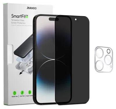 Zdjęcie produktu dla 1-pak iPhone 14 Pro Szkło ochronne na ekran Privacy & 1-pak ochrona obiektywu - Szkło hartowane | [Automatyczna instalacja] - Bez bąbelków