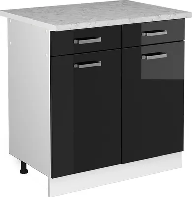 Produktbild von Küchenunterschrank Vicco R-Line Schwarz Hochglanz 80 cm , AP Marmor, Model 41204