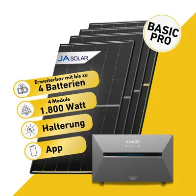 Produktbild von 1800 Watt, Bifazial Komplettset, Balkonkraftwerk, Anker SOLIX Solarbank 3 E2700 Pro, Anker SOLIX Anschlusskabel 15 m
