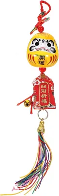 Produktbild von Japanischer Keramikanhänger in Gelb, handgefertigtes Wohn- und Autodekorationsornament, hängender Glücksbringer für Fenster, Türrahmen und Rucksack