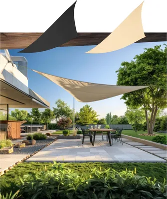 Image de 6x Voile d'ombrage BURI Triangulaire 510x524x509cm Gris / Beige / Crème | Protection UV 50+ & Imperméable | Polyester robuste avec cordes de tension | Idéal pour jardin, balcon, terrasse & camping