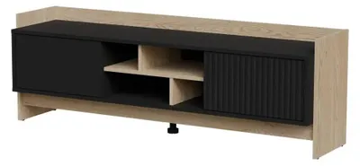 Zdjęcie produktu dla Cama Szafka RTV PORTO 2D 150x38x50 dąb/czarny, Naturalne drewno, Płyta wiórowa, Dąb, Płyta wiórowa, 1 pół., Laminat