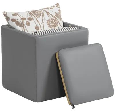 Produktbild von Sitzhocker mit Stauraum Hocker mit Deckel, Quadratischer Fußhocker Sitzwürfel Kunstleder 40 x 40 x 40 cm Grau