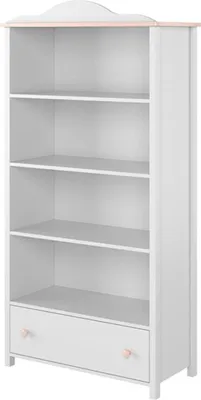 Produktbild von Kinderregal für Mädchen Ballerina Schrank mit 4 Regale und Schublade Regal für Kinder Bücherregal im weiß und rosa, Farbe: Weiß, Rosa