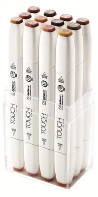 Imagen del producto de Rotuladores permanentes TOUCH, punta doble (pincel y cincel), 12 unidades, tonos madera