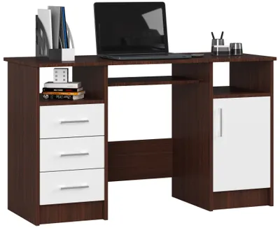 Produktbild von Akord Schreibtisch Ana Mit 3 Schubladen Und 1 Tür Wenge/Weiß 124X52X74 Cm
