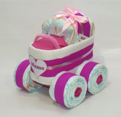 Produktbild von Windeltorte | Windelkinderwagen Herz pink | Windelgeschenk Mädchen