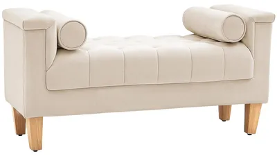 Immagine prodotto di Panca imbottita - Panca con braccioli - Rivestimento in chenille - Braccioli - Struttura in legno - 115 x 44 x 58 cm - Beige