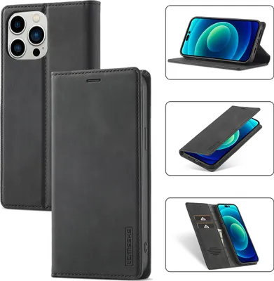 Immagine prodotto di iPhone 14 Pro Max Custodia in pelle con funzione stand e porta carte, custodia design portafoglio per iPhone 14 Pro Max nero
