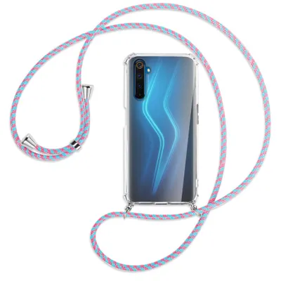 Produktbild von Handykette Backcover-Schutzhülle mit Band (Metall silberfarben) für Realme 6 Pro - pink/mint