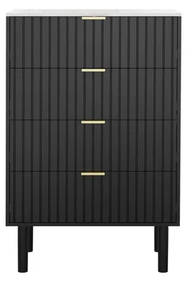 Productafbeelding van Kommode met laden, zwart, 60 cm breed, marmerlook, 4 laden, afmetingen 94x60x34 cm