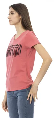 Immagine prodotto di T-shirt da donna, maniche corte, scollo a V, stampa frontale, cotone e viscosa