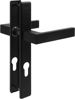 Produktbild von Drückergarnitur Gartentor Türgriff Schwarz RAL 9005 - Schmalrahmengarnitur 72 mm PZ - Langschild Türklinke Außenbereich - Türdrücker 8 mm Vierkant