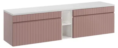 Produktbild von ICON Set: Möbel unter Waschbecken 180cm puderroserosa mit sichtbaren weißen Nischen + weiße Waschtischplatte