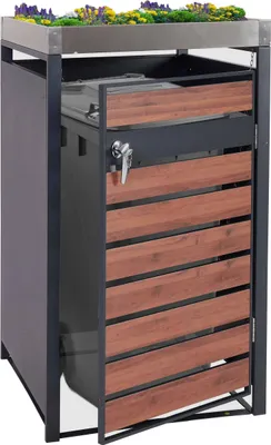 Immagine prodotto di 1 coperchio per cestino con fioriera HWC-J81, espandibile, 125x68x80cm metallo 31kg, antracite ~ aspetto ciliegio