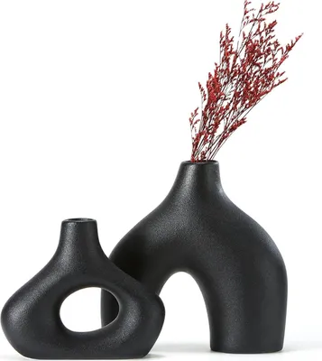 Produktbild von Schwarze Keramikvase 2er-Set Doppelberg vasen fš¹r Moderne Boho Nordic Minimalismus-Stil Dekoration vasen fš¹r Wohnzimmer,Hochzeit, Abendessen Tisch