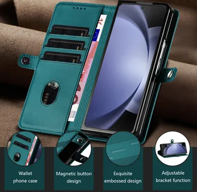 Produktbild von Hülle für Samsung Galaxy Z Fold 4, Kunstleder Brieftaschen Handyhülle mit Kartenfach und Standfunktion Grün