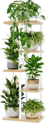 Produktbild von Blumenständer Pflanzenständer Pflanzenregal Blumenregal Blumenständer holz 5 Etagen Metall Garten Ecke Balkon Wohnzimmer(Weiß)